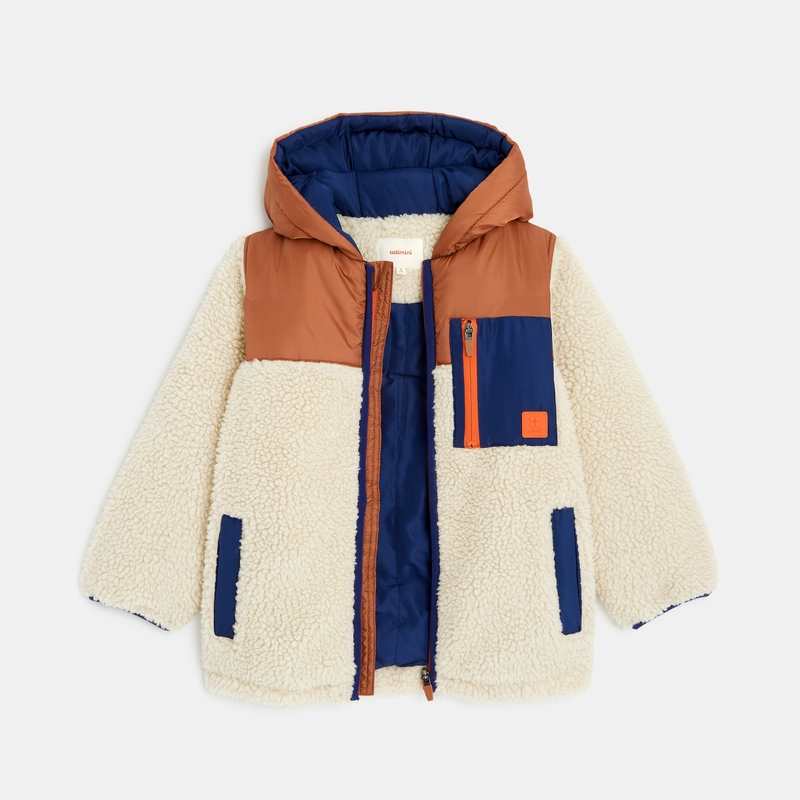 Veste sherpa garçon zippée à capuche blanc Catimini