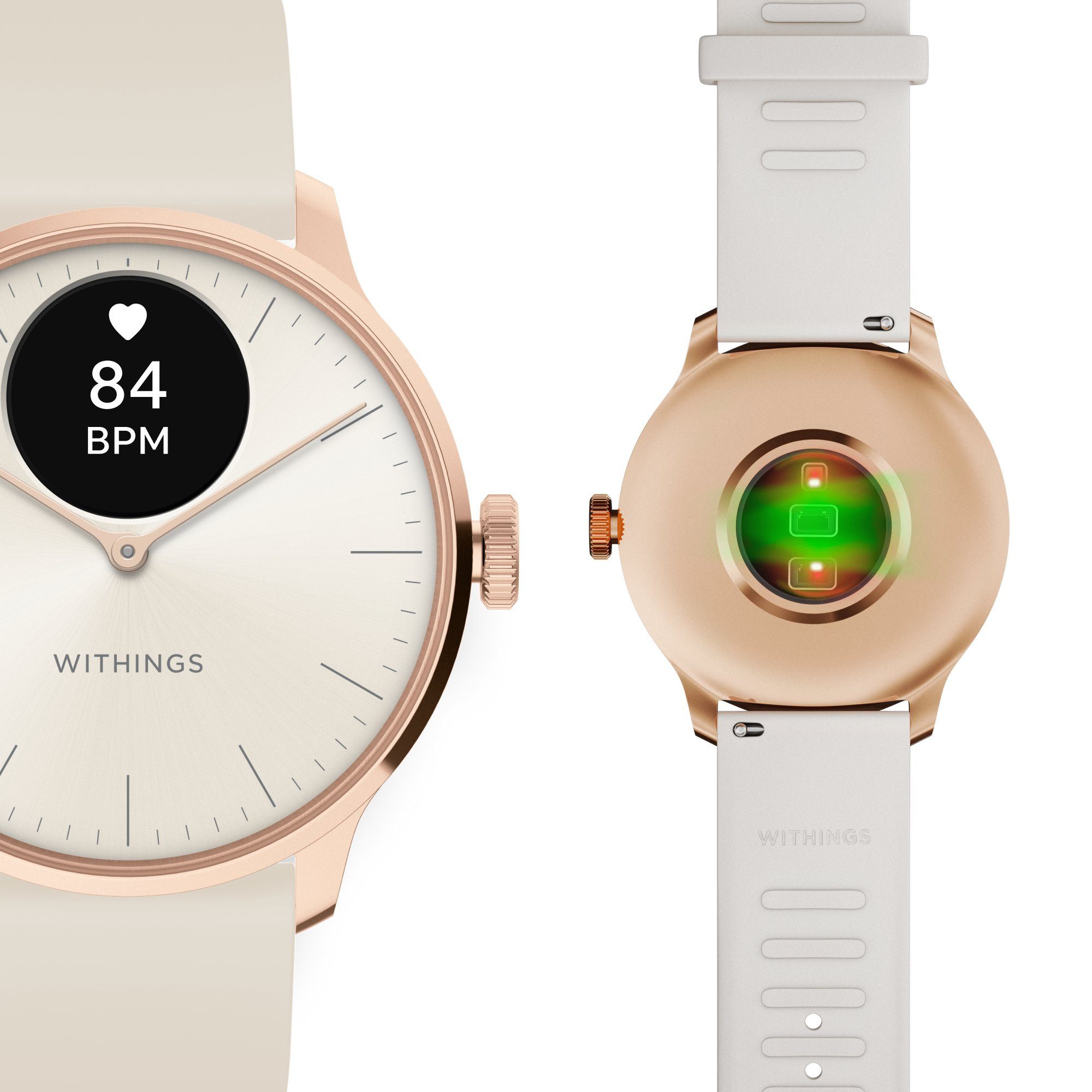 Withings HWA11 ScanWatch Light + Rose Gold Milanese Band Bundle Smartwatch (1,6 cm/0,63 Zoll) Spar-Set, mit Wechselarmband