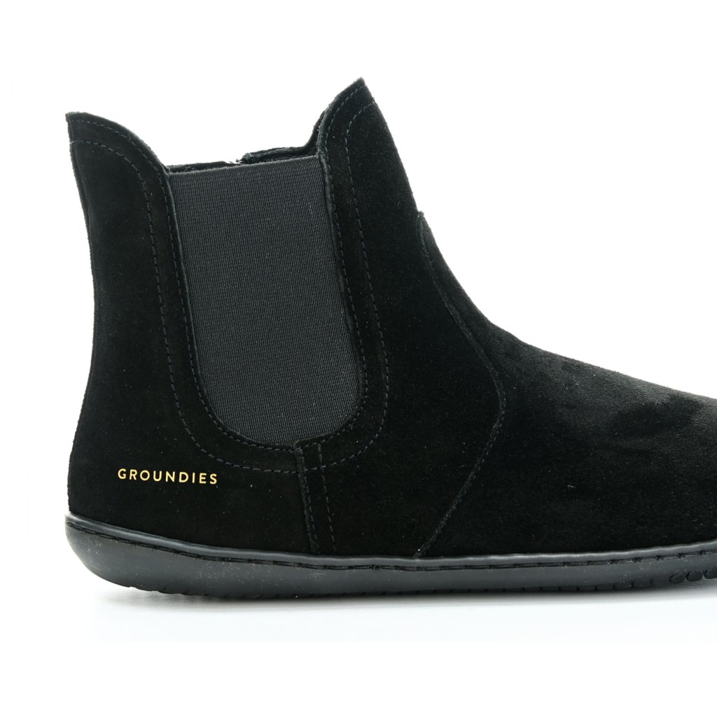 Groundies Camden Mid Black Barefoot  schwarze Chelsea-Barfußschuhe