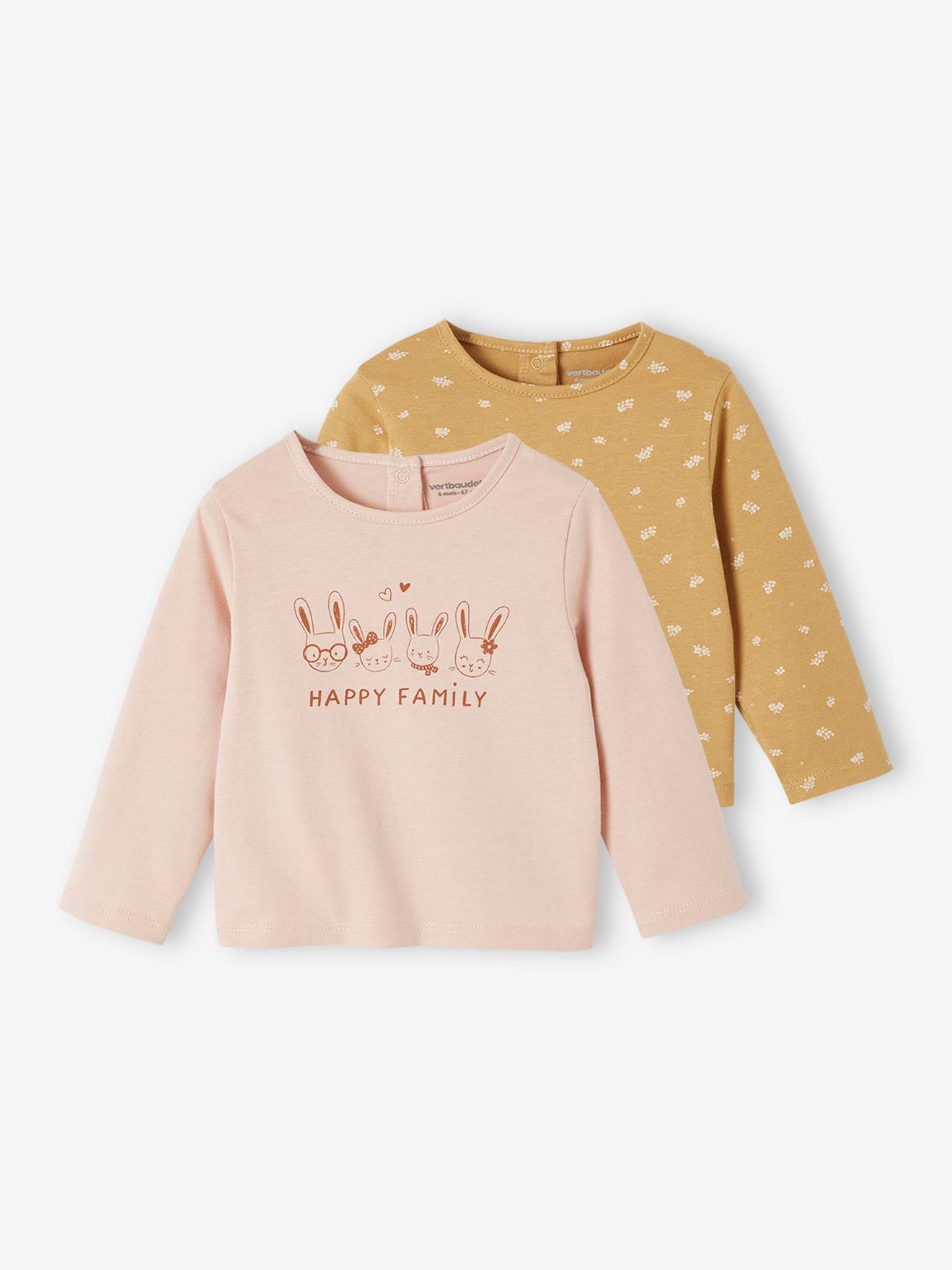 Lot de 2 T-shirts BASICS bébé manches longues rose