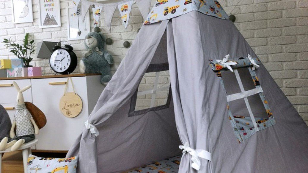 Pamek Tipi-Zelt Kinder Spielzelt Teepee Tipizelt Spielset für Kinder Baustelle Bagger, Personen: 2 (6 tlg., Komplettset ohne Decko)