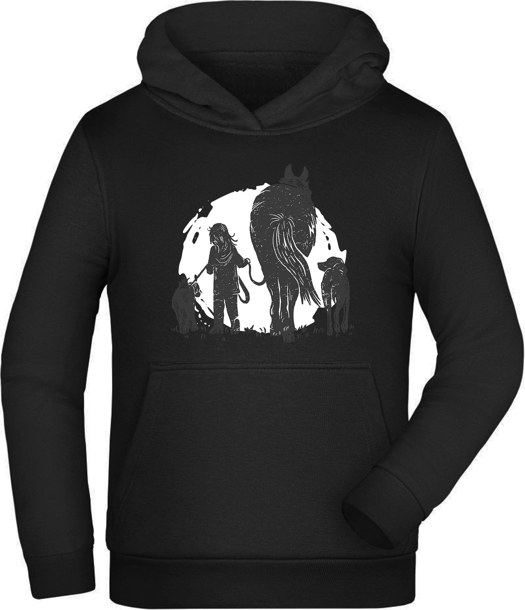 MyDesign24 Hoodie Kinder Kapuzen Sweatshirt Hoodie Mädchen führt Hund und Pferd aus Kapuzensweater mit Aufdruck, i150