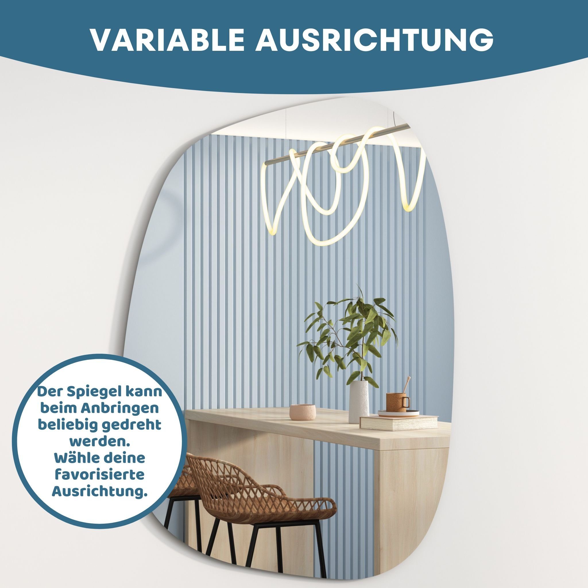 Albatros International Spiegel Albatros Designerspiegel Asymmetrisch (60 x 45cm), Wandspiegel Türspiegel, moderne Form Groß Asymmetrischer rahmenlos