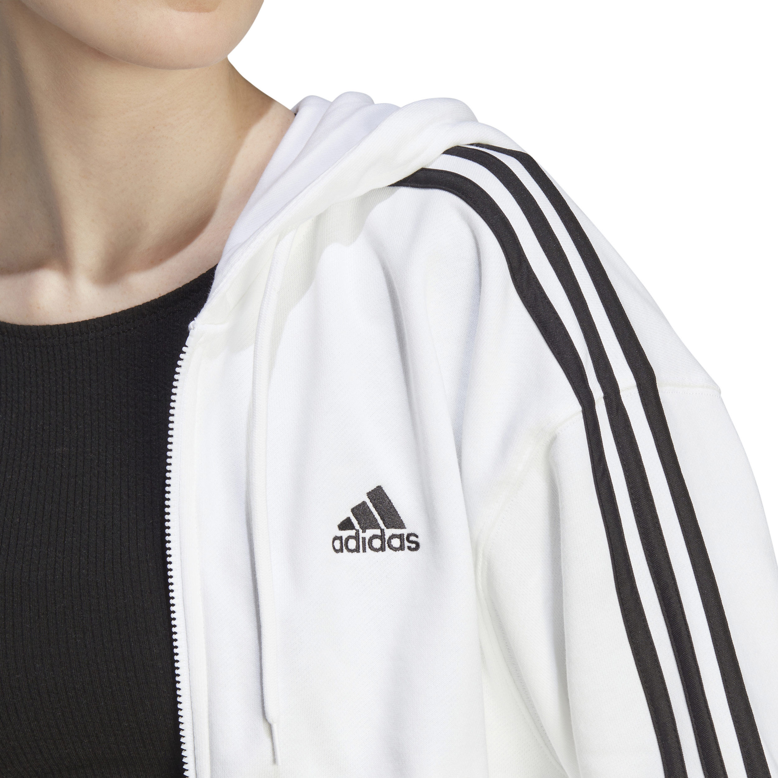 3 Stripes French Terry Sweatjacke Damen - Weiß, Schwarz