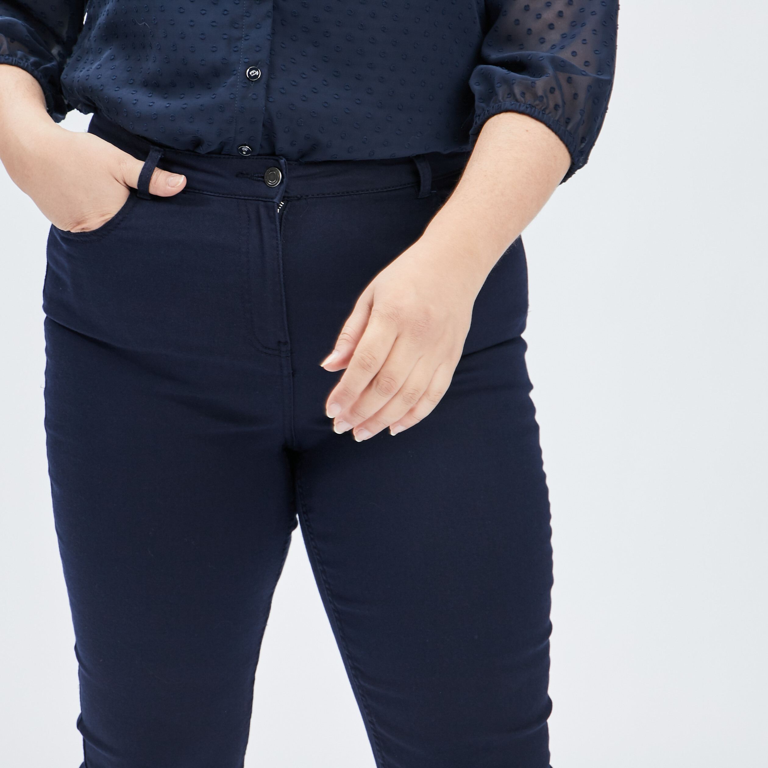 Pantalon corsaire slim bleu marine femme grande taille | La Halle