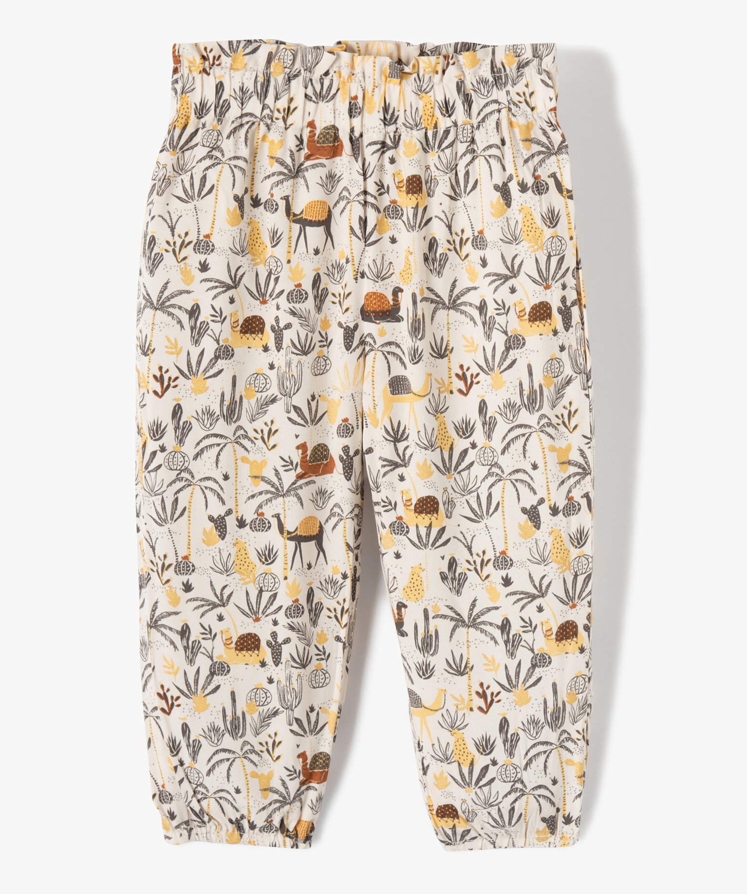Pantalon bébé fille en maille fluide et légère imprimée beige clair | GEMO