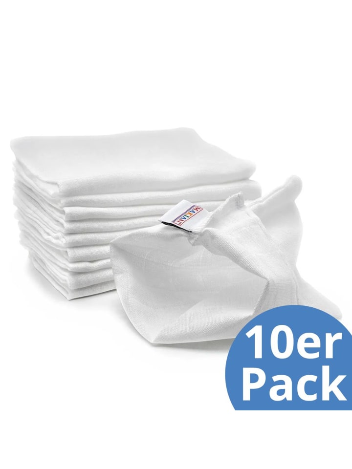 Makian Mull-Waschhandschuh 10er Pack - Weiß in weiss günstig kaufen onesize