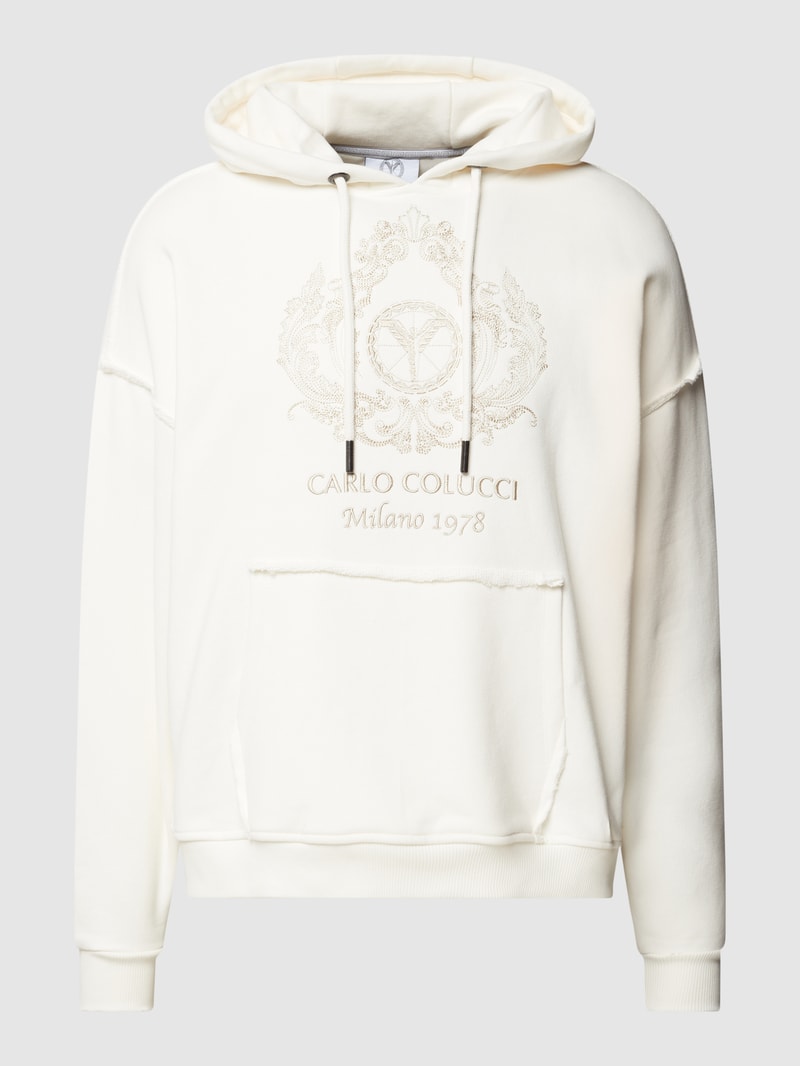 Hoodie mit Label-Stitching in offwhite