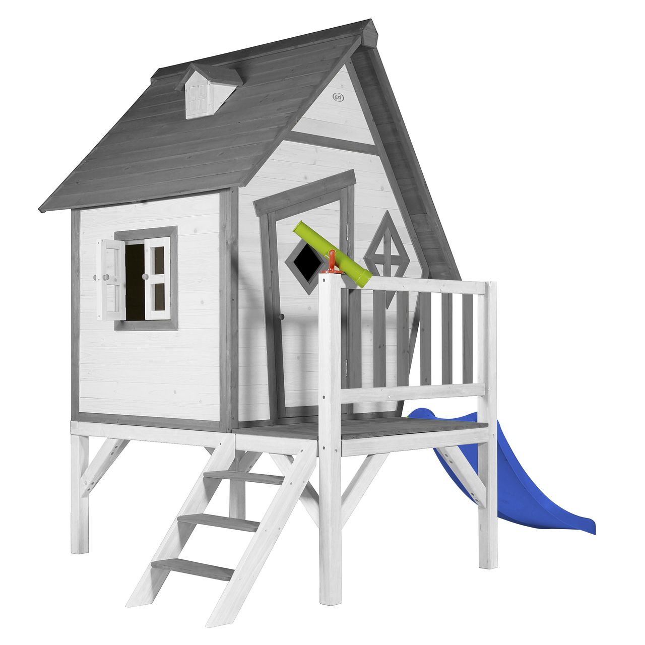 AXI Cabin XL Spielhaus Grau/weiß - Blaue Rutsche