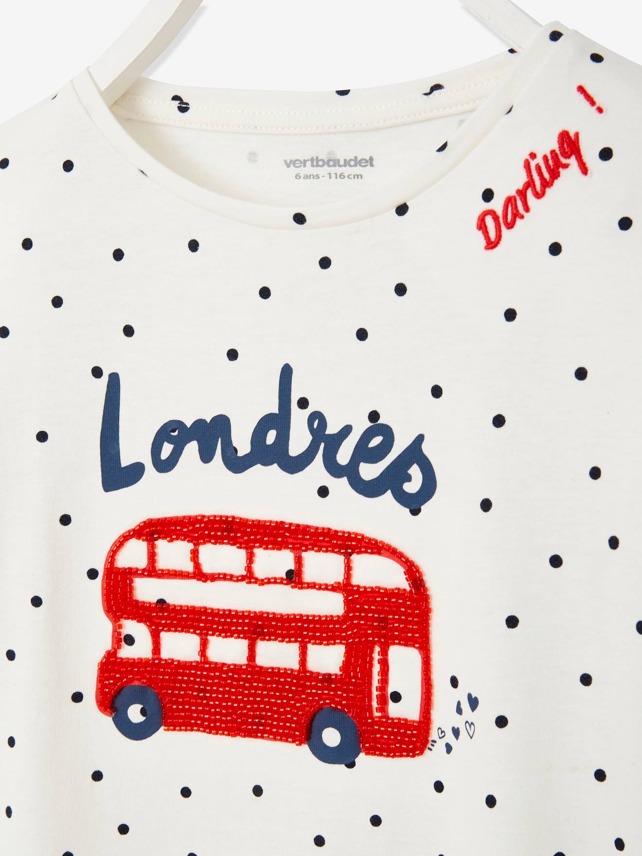 T-shirt fille motif city détails fantaisie ivoire imprimé
