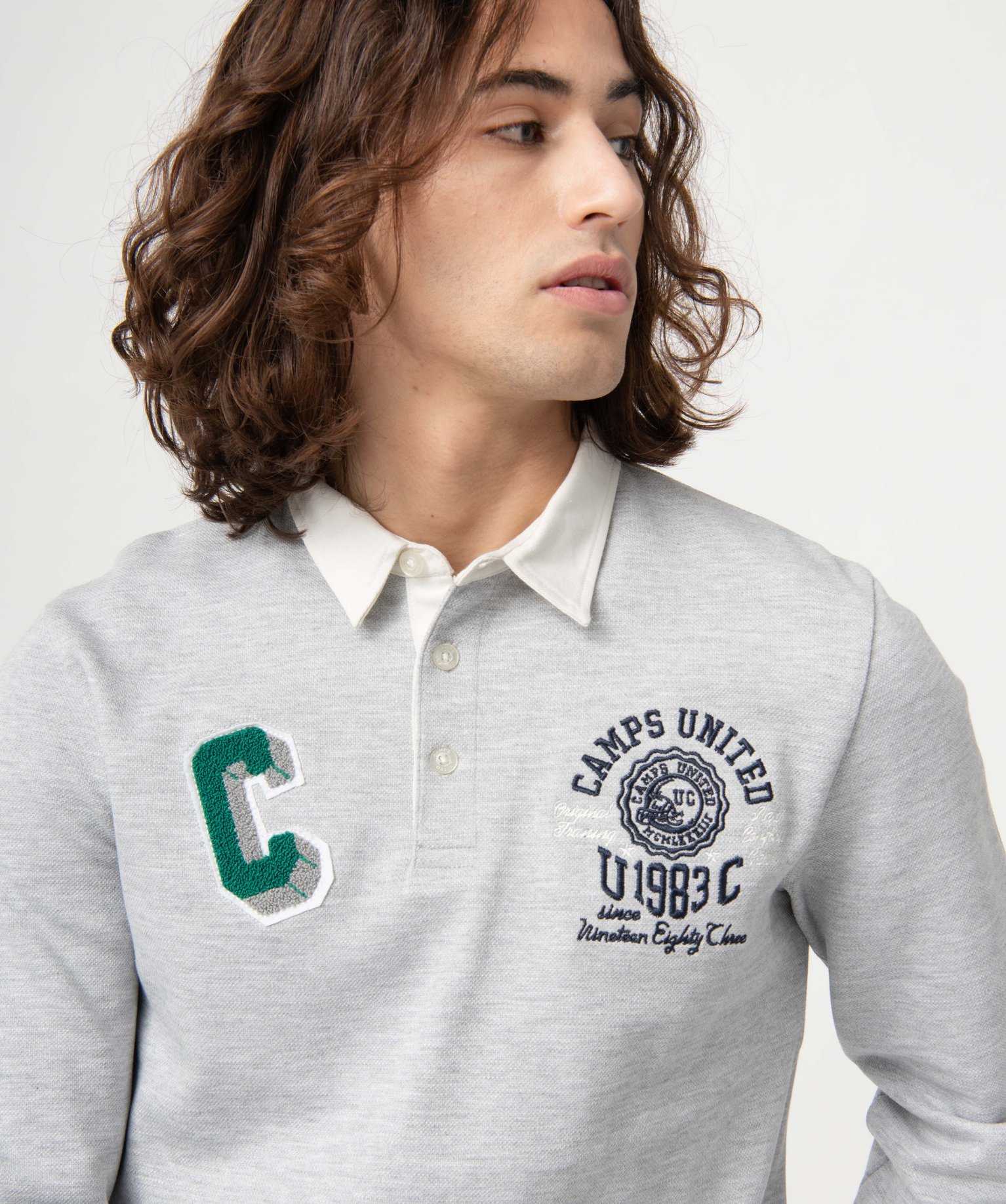 Polo homme à manches longues en maille piquée - Camps United gris | GEMO