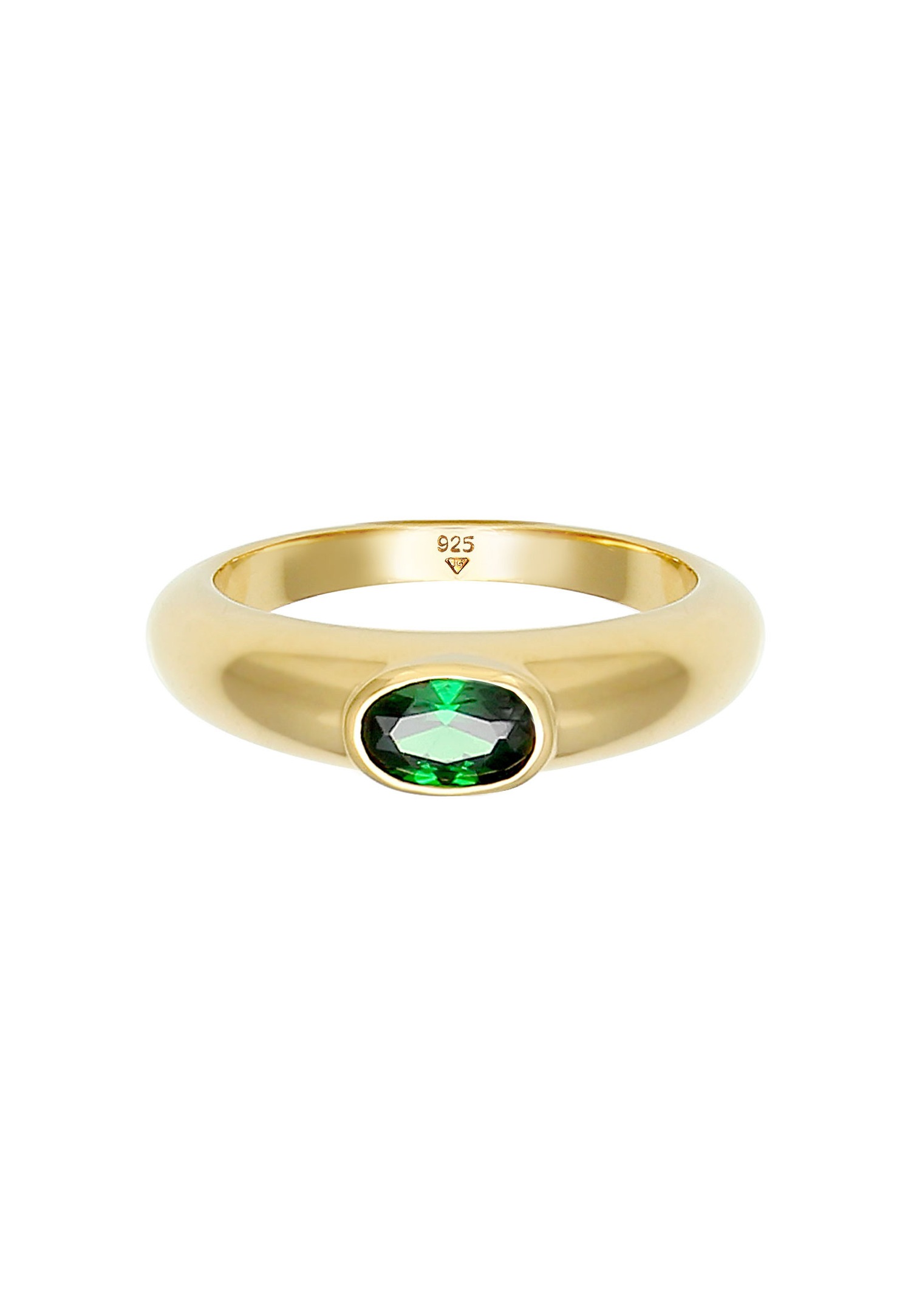 Elli Women's Ring, Oval Green Solitaire with Cubic Zirconia Crystal in 925 Sterling Silver, Gold Plated