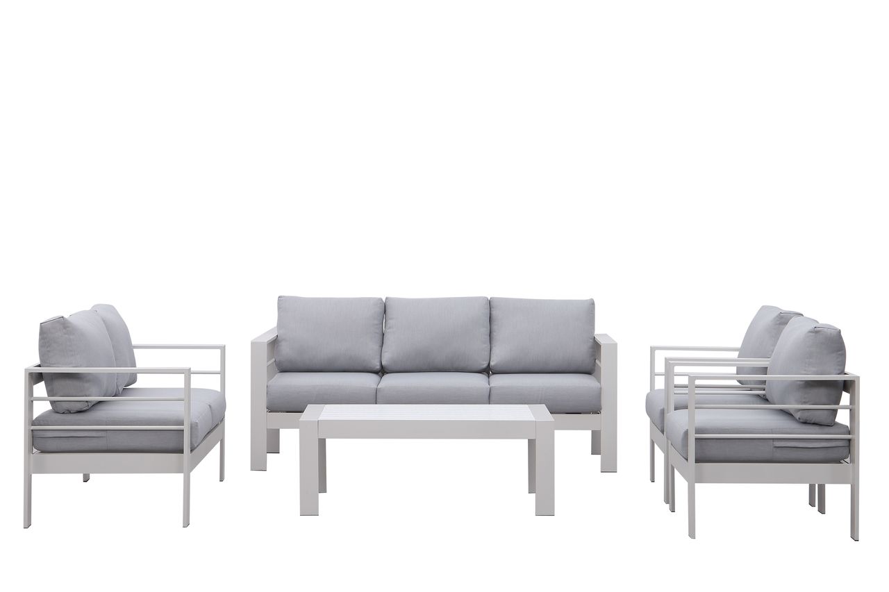 MeXo Gartenlounge-Set (Gletscherbach) Lounge Set modisches Gartenmöbelset für 6-7 Personen, Balkonset Sitzmöbel-Set Rahmen aus Aluminium Indoor Outdoor (Weiß)