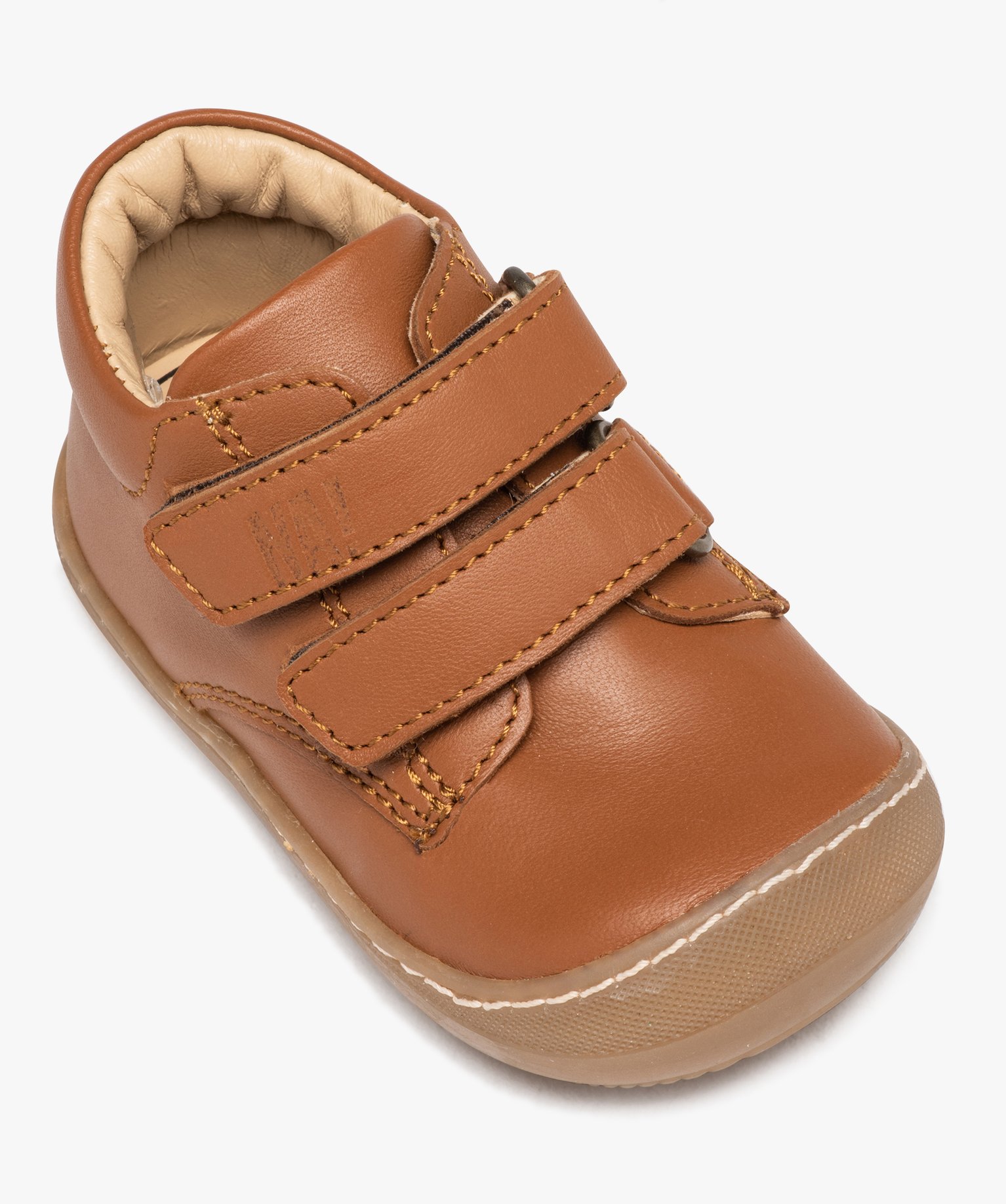 Baskets bébé Garçon dessus en cuir uni à double scratch ... camel | GEMO
