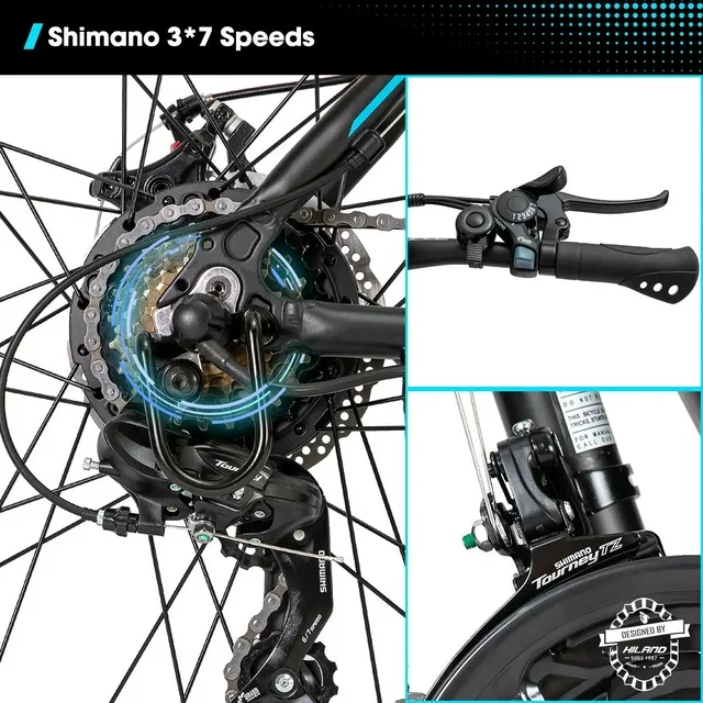 Hiland Rockshark Electric Bike Electric Mountain Bike Aluminum 26/27.5 inch 350W 20MPH Adults E-Bike Shimano 21 Speed Disc Brake Suspension Fork with 36V 10.4Ah Removable Battery
