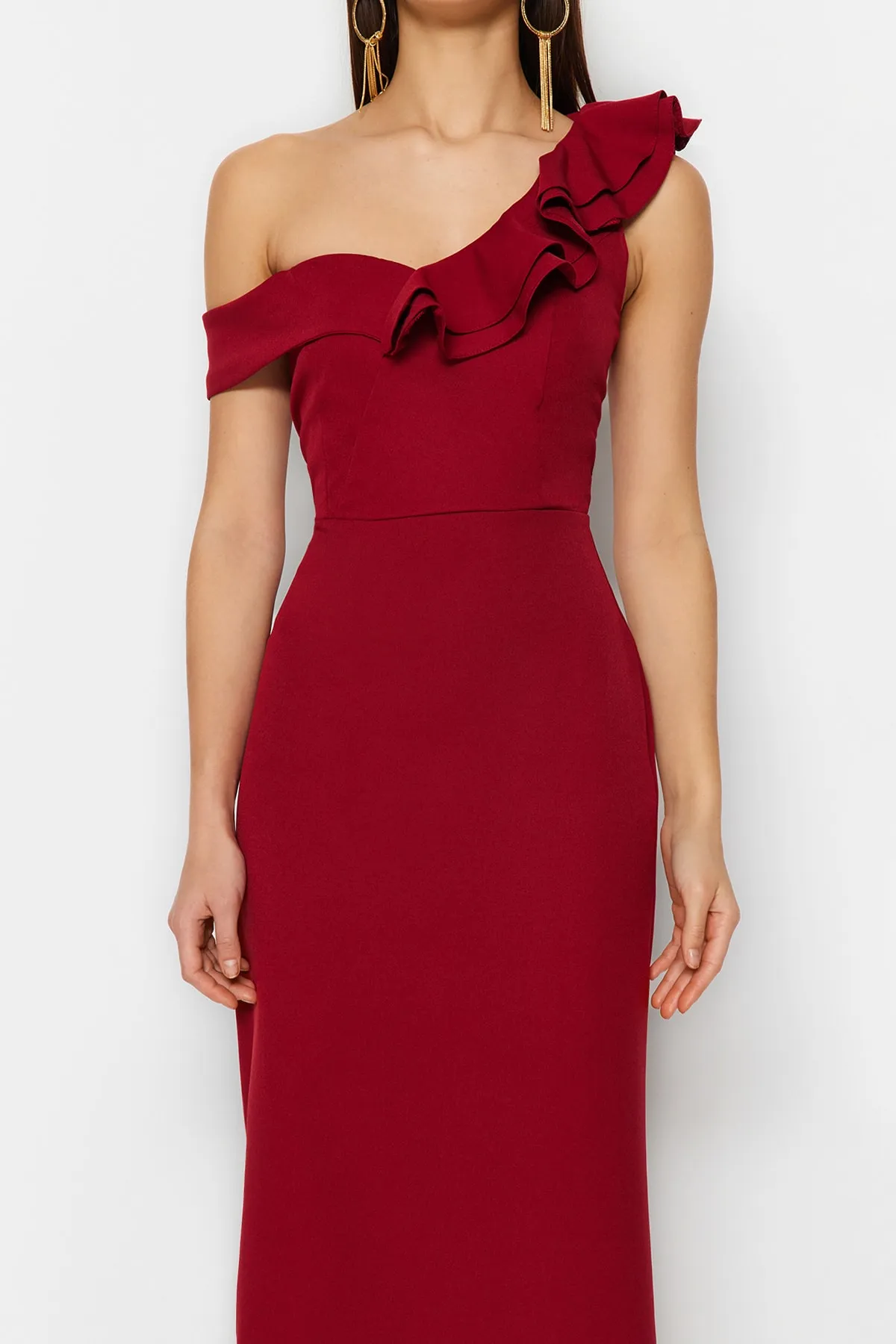 Trendyol Collection  Burgunderrotes langes Abendkleid mit Blumenmuster TPRSS23EL00208