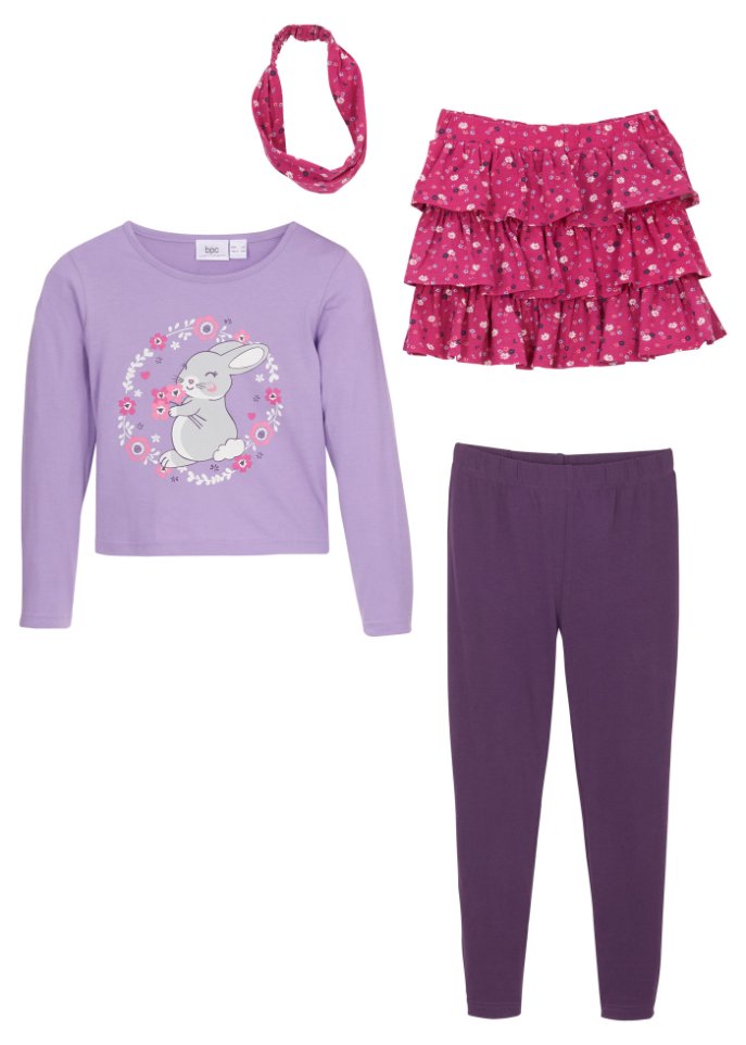 Mädchen Shirt, Rock, Leggings, Haarband (4-tlg.Set)