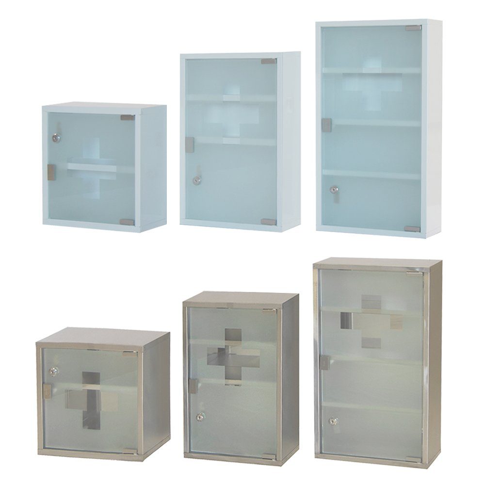 style home Medizinschrank Medikamentenschrank abschließbare Arzneischrank (Tip-on'' Glastür, inkl. 2 Schlüsseln) Erste Hilfe Schrank aus Metall,30ⅹ30ⅹ12cm Weiß- 2 Fächer