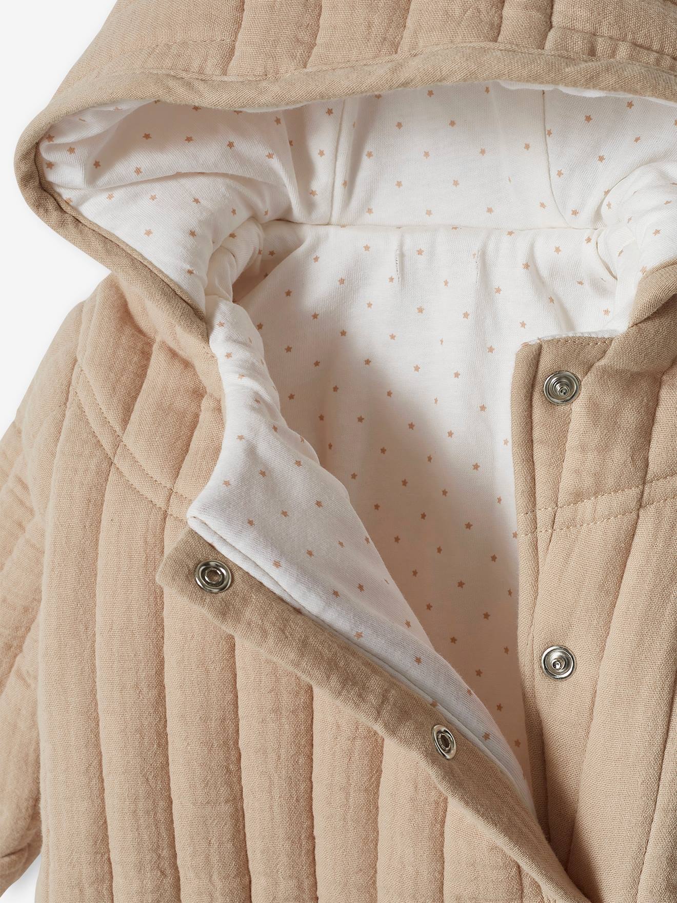 Combipilote en gaze de coton bébé ouverture décalée beige