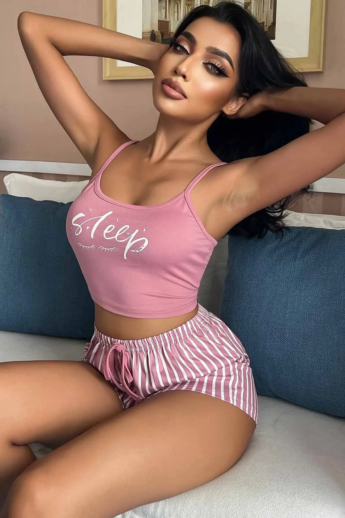 Merry See  Mehrfarbiges Pyjama-Set mit bedruckten Shorts und Strappy Sleep