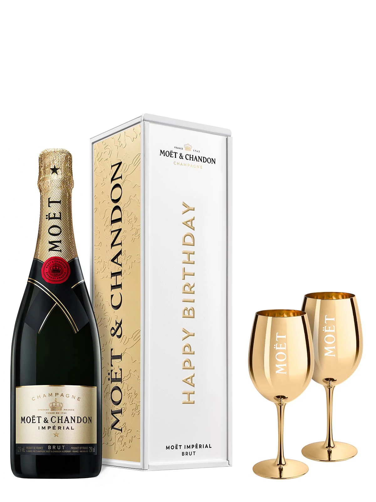 Moët & Chandon Impérial Brut in „Happy Birthday“  Geschenkbox aus Metall + 2 Gläser