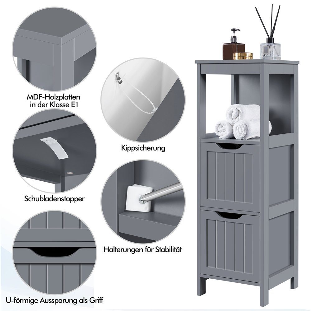 Yaheetech Badkommode Badschrank Eckkommode, mit abnehmbaren Schubladen