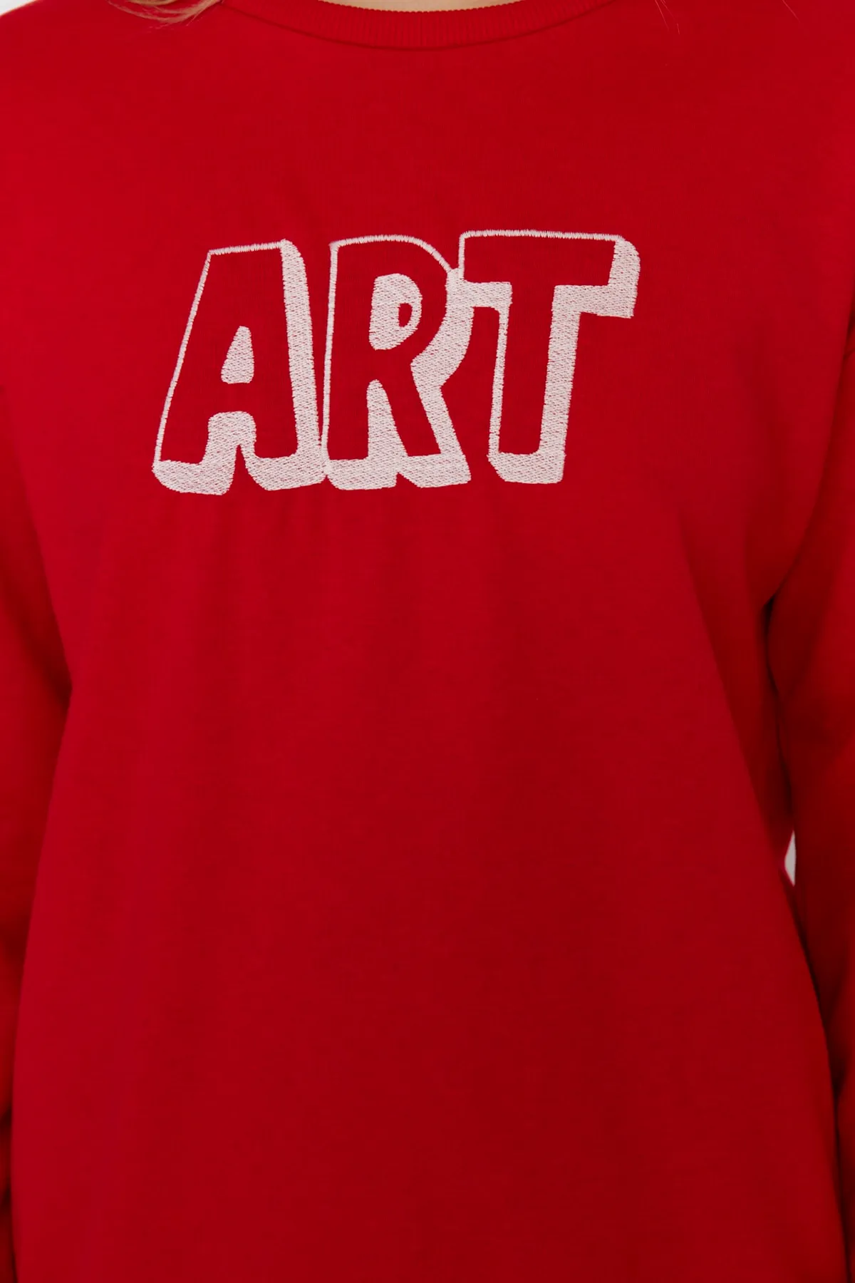 Trendyol Modest  Roter, weicher gestrickter Trainingsanzug mit Slogan-Aufdruck TCTAW23EN00061