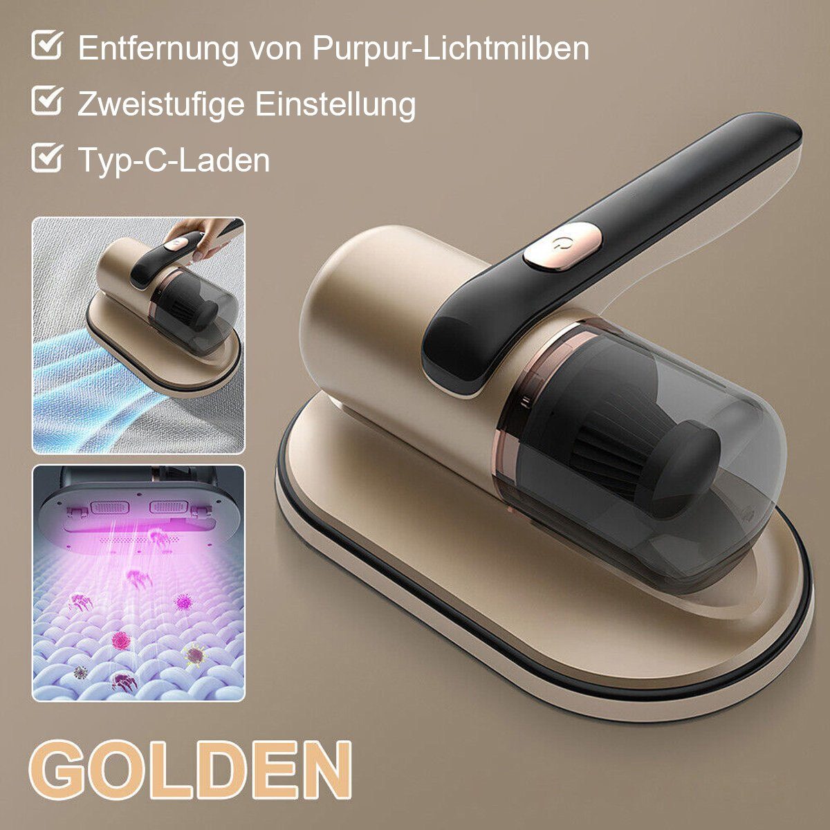 götäzer Matratzenreinigungsgerät Haushaltsstaubsauger zur Entfernung kleiner Milben, Drahtloses Artefakt zur UV-Sterilisation und Milbenentfernung