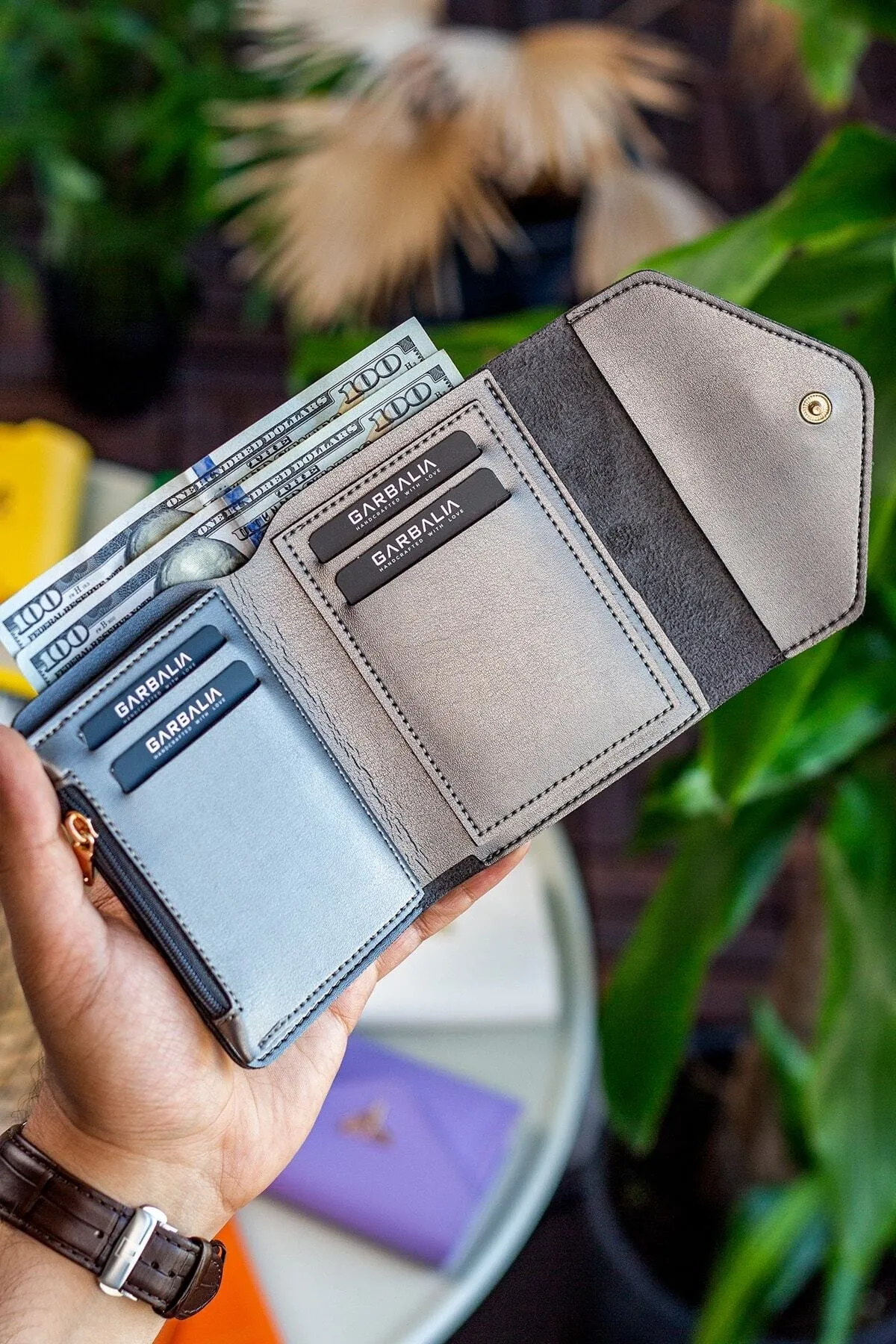 Garbalia  Columbia Mini-Anthrazit-Damenbrieftasche aus veganem Leder mit Münzfach und losem Kartenhalter