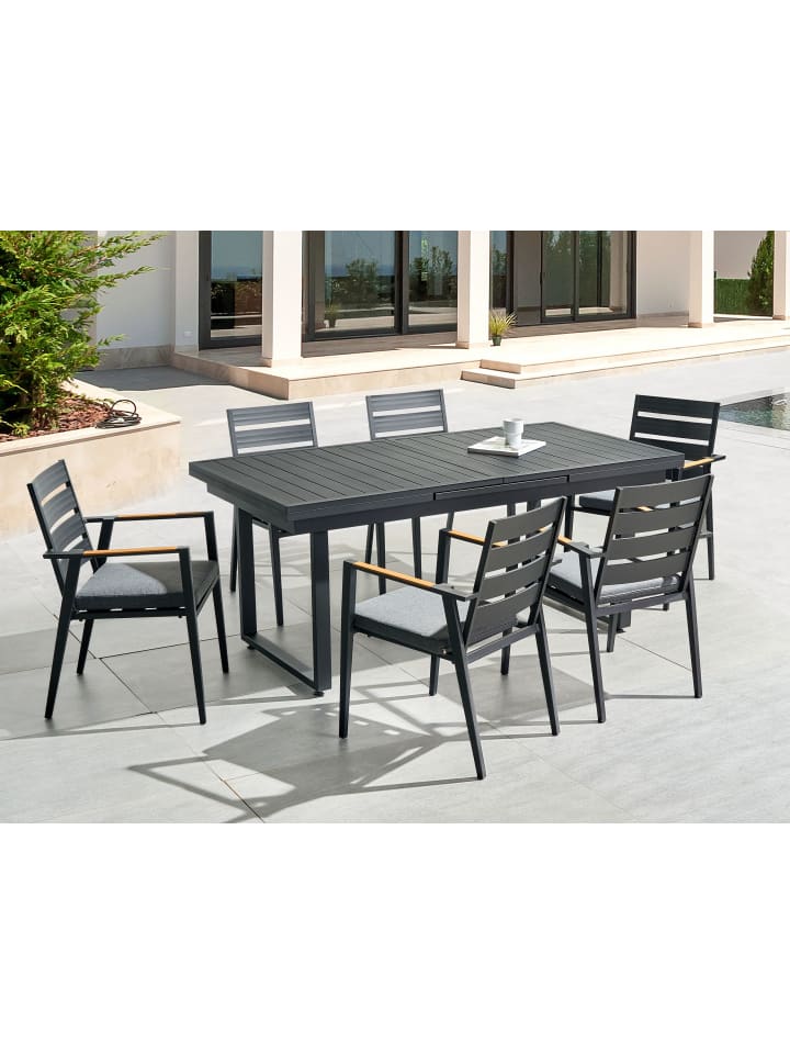 Beliani 7-tlg Gartentisch Set VALCANETTO/TAVIANO in Schwarz/Grau/Heller Holzfarbton günstig kaufen onesize