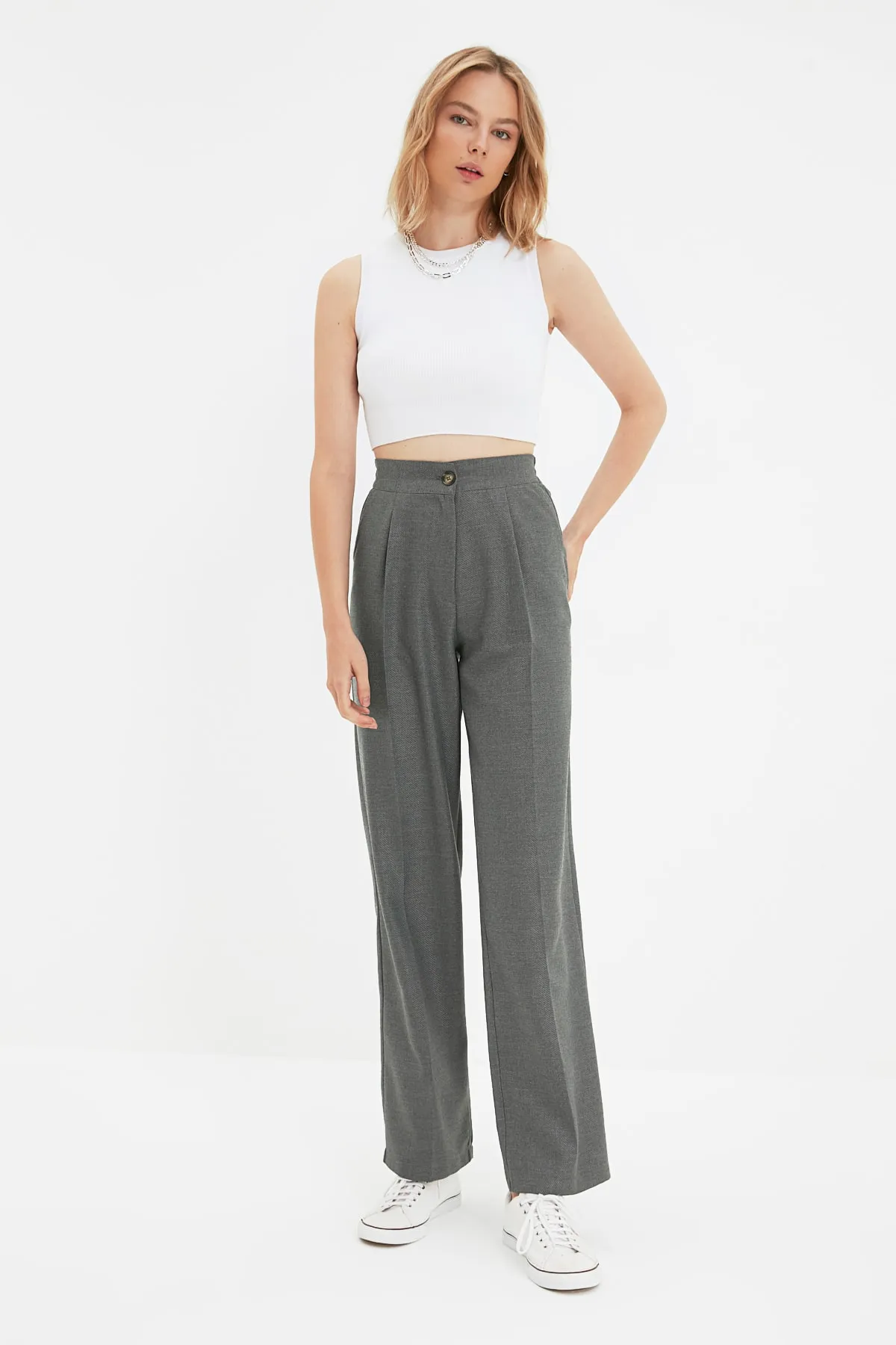 Trendyol Collection  Graue, gerade geschnittene Webhose TWOAW22PL0321