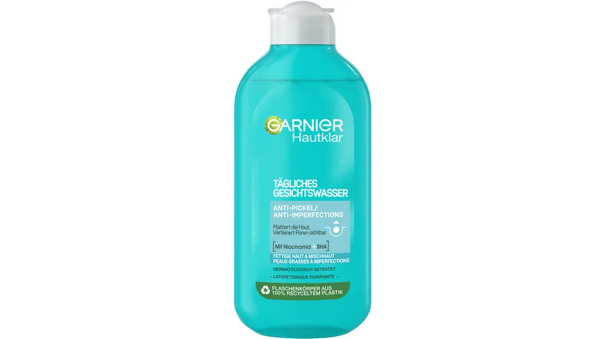 GARNIER Skin Active Hautklar porentief klärendes Gesichtswasser - Talgreduzierend für ein verfeinertes Hautbild 200 ml