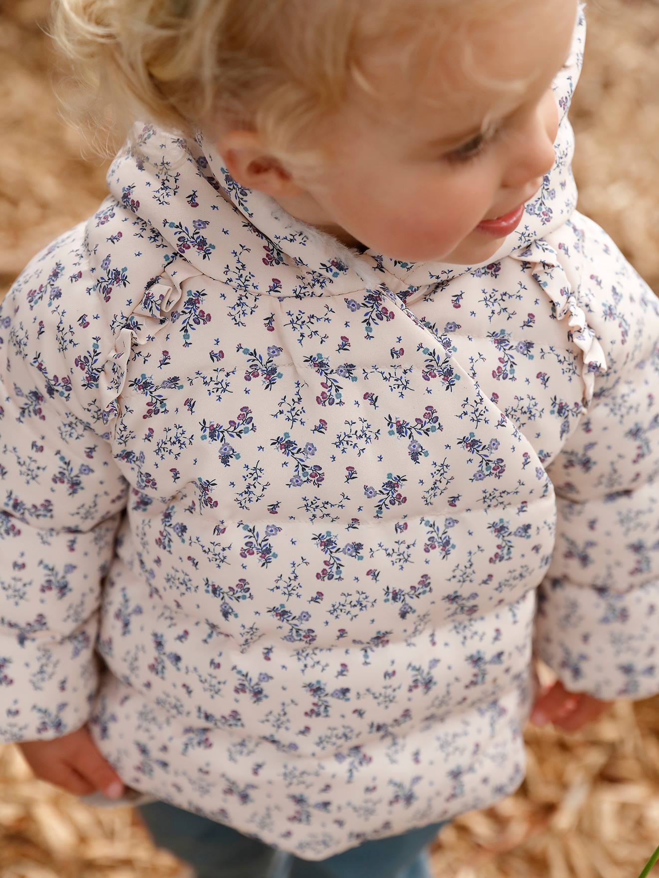 Doudoune doublée bébé asymétrique bleu ardoise