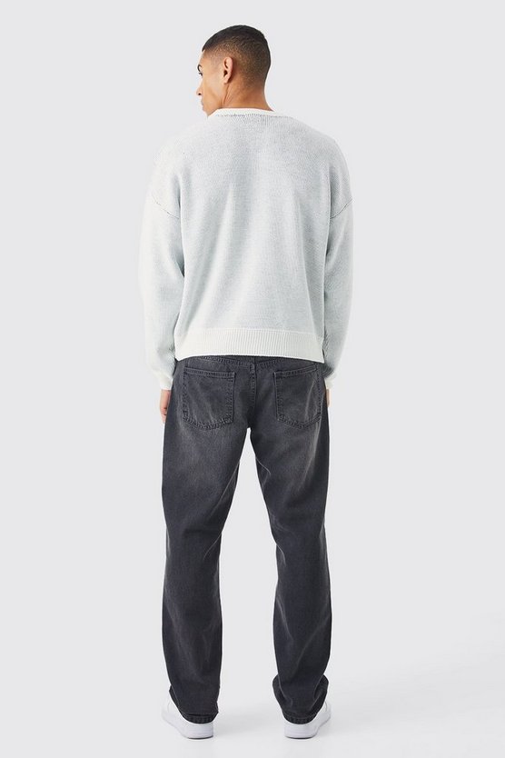 Kastiger Rundhals-Pullover mit Slogan