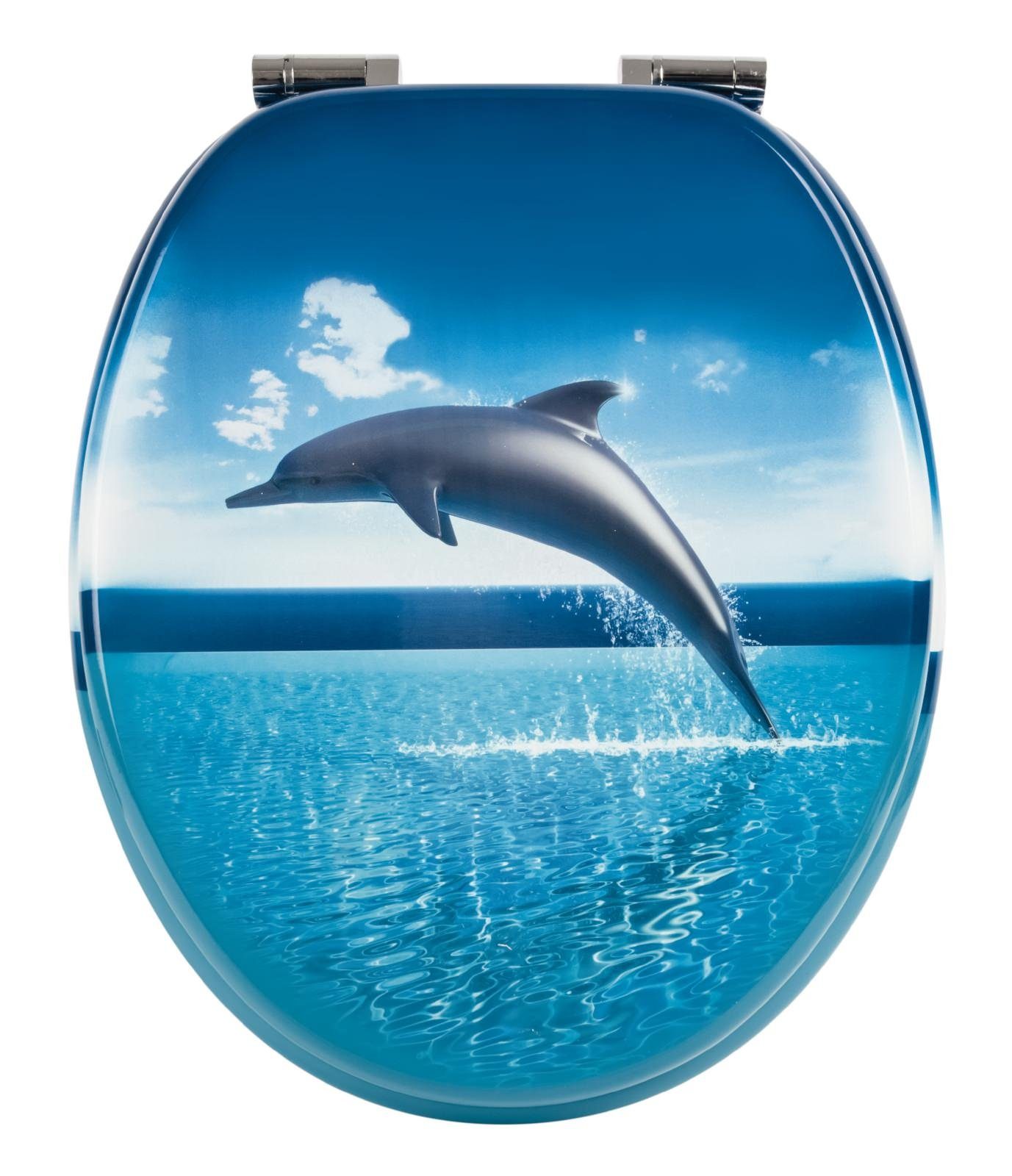 Calmwaters WC-Sitz Motiv Delfine & Fische , Motiv Delfin, Holzkern, Absenkautomatik, Montage von unten, 26LP2835