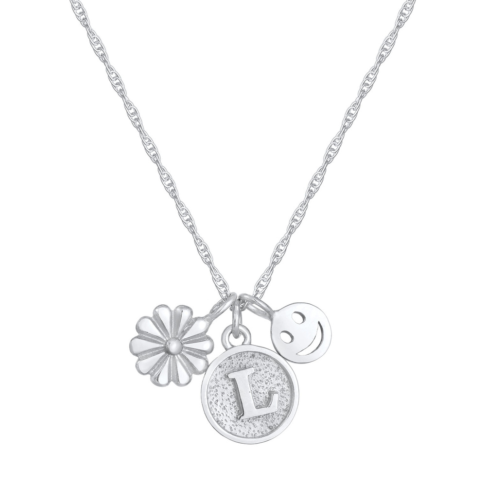 Elli Elli by Julie & Grace Collier Pendentif Disque de Fleurs Smiley Lettre L en Argen collier