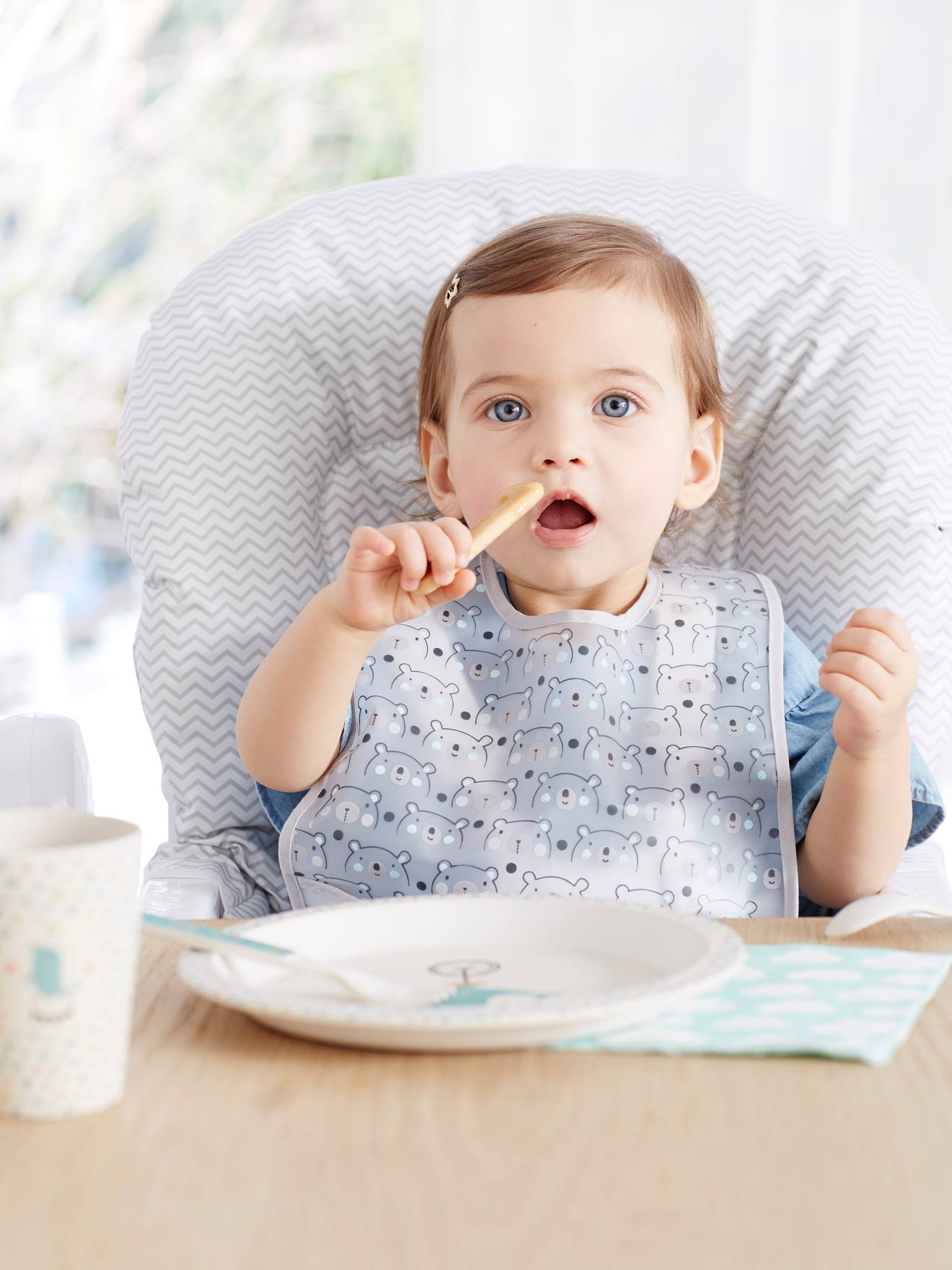 Lot de 3 bavoirs plastifiés avec récupérateur assortis ours
