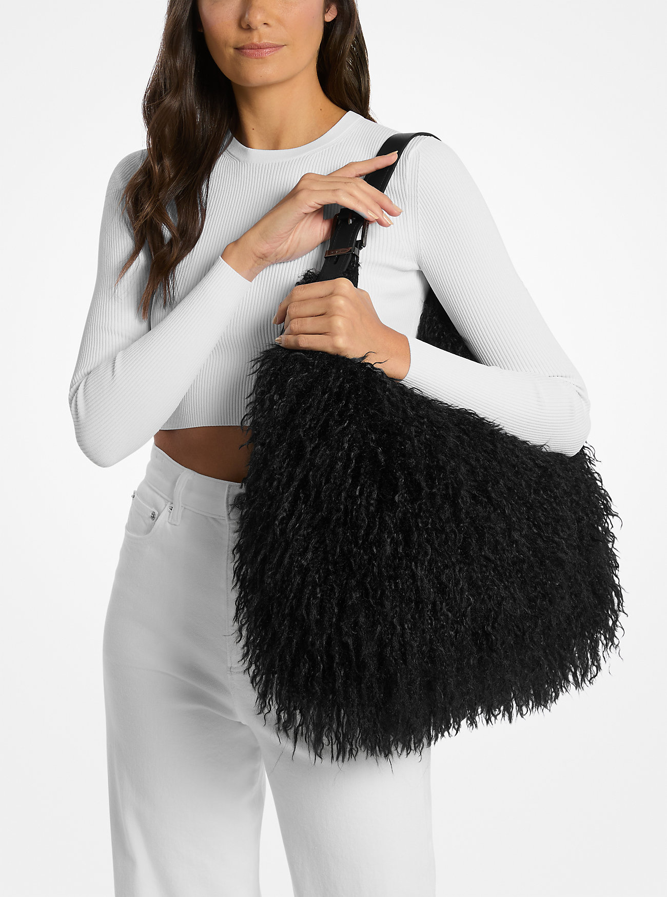 Nolita Stor Skulderveske i Imitert Shearling-stoff - SVART