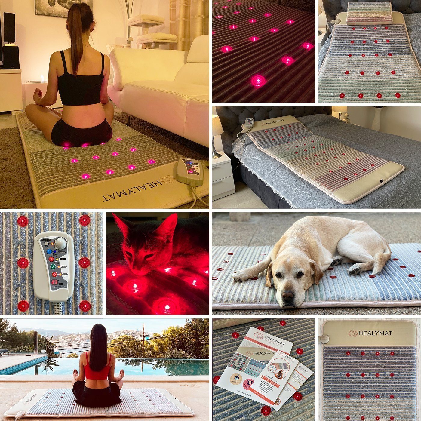 Healymat Yogamatte Kristallmatte Slim, Infrarotwärme, Magnetfeldtherapie, negative Ionen (Biophoton Lichttherapie, Negative Ionen, Chakra Heilsteine, optimiert Heilungsprozesse, fördert die Durchblutung), verbessert den Schlaf, entgiftet den Körper,