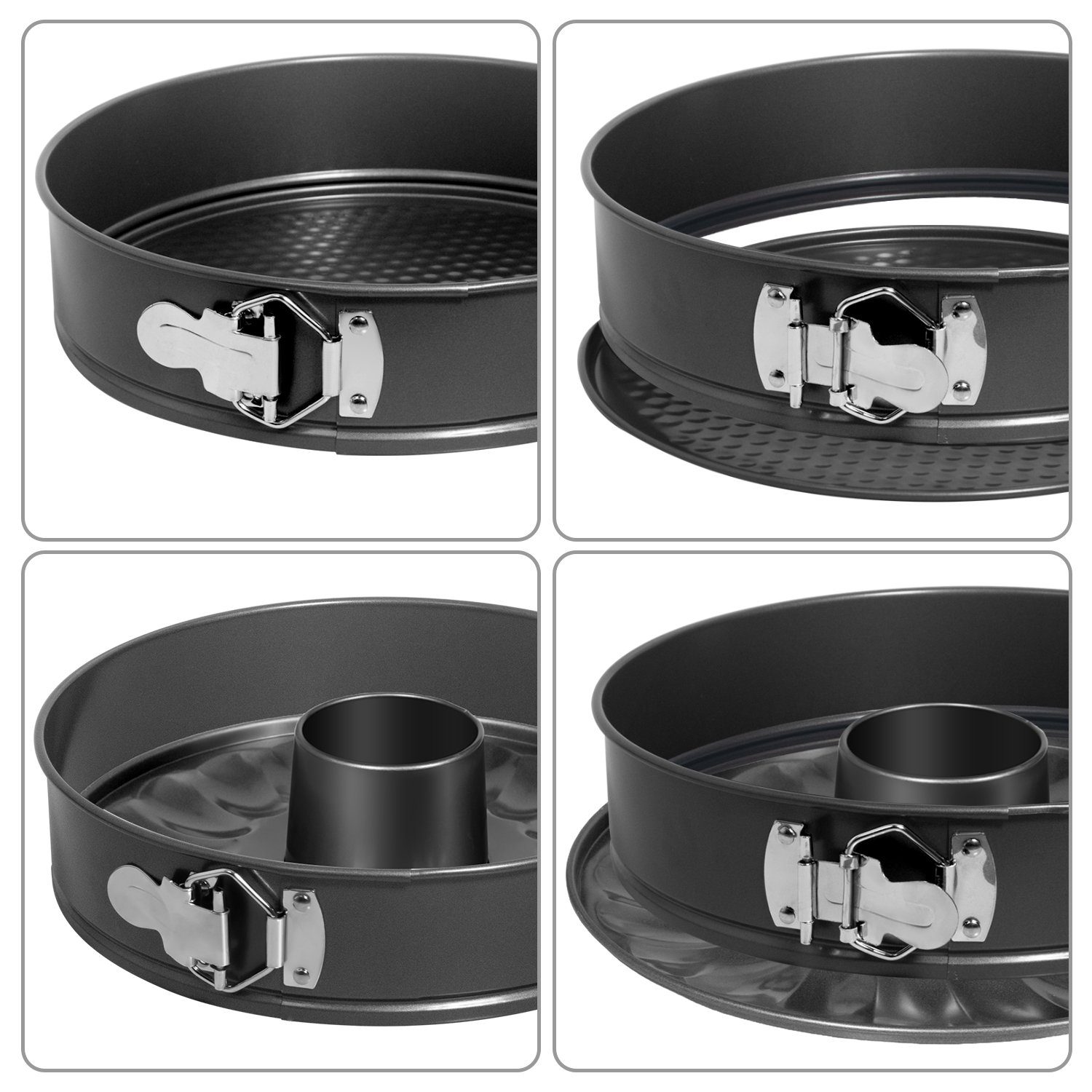 SunJas Backform HG468, Springform Kuchenform Brotbackform rund 28cm 26cm mit Rohrboden