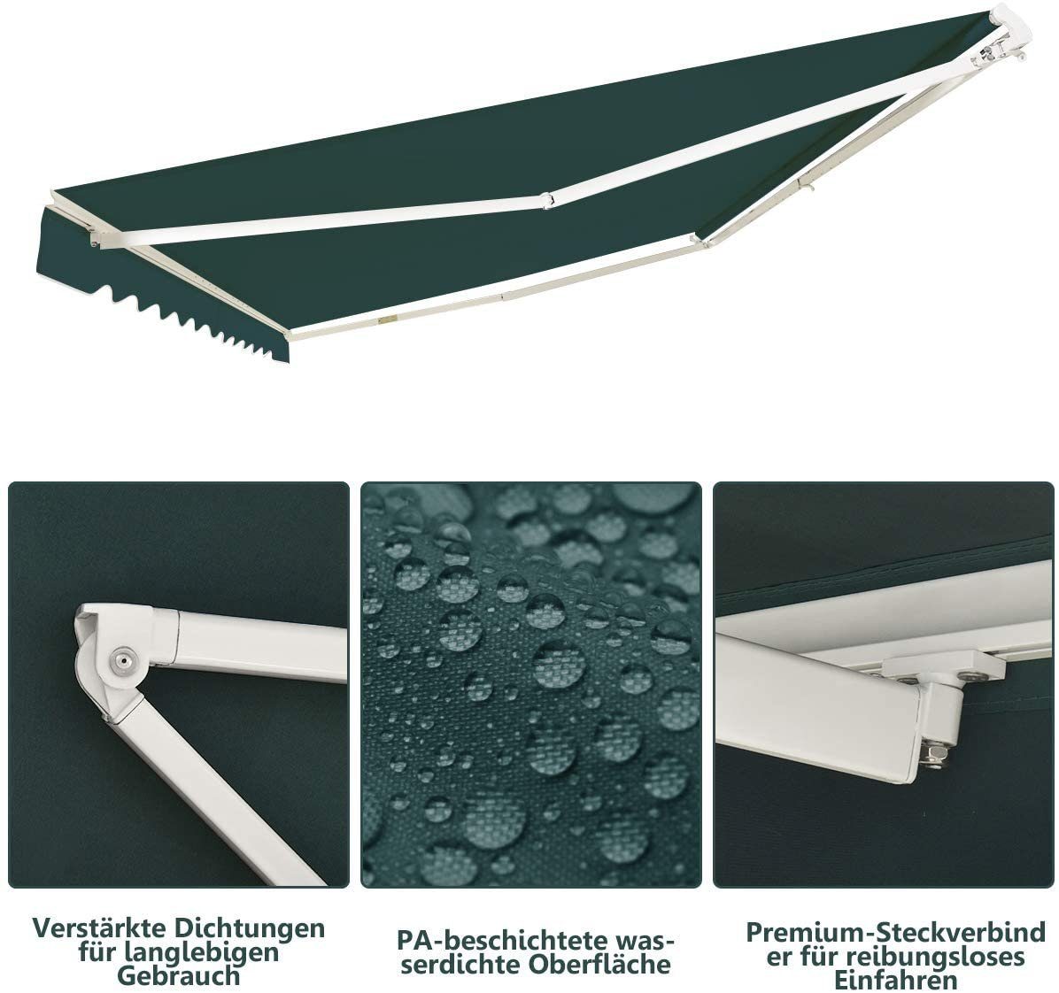 COSTWAY Markise Sonnenmarkise mit Kurbel, Sonnenschutz, 2,5 x 2 m