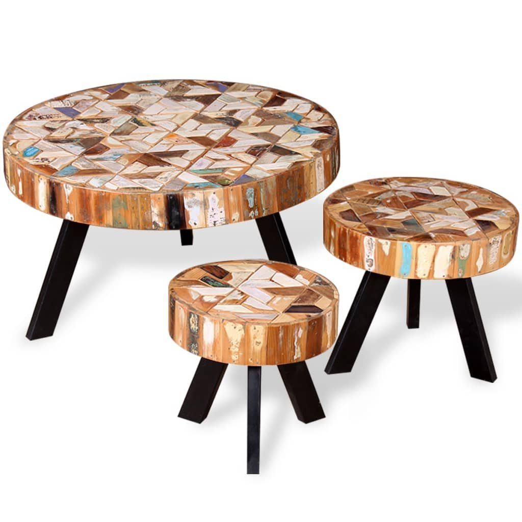 vidaXL Couchtisch Dreiteiliges Couchtisch-Set Altholz Massiv (3-St)