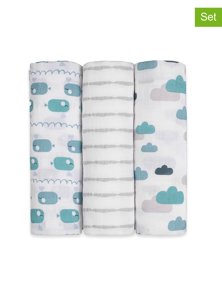 Emma&Noah 3er-Set: Mullwindeln in Weiß/ Blau günstig kaufen 70x70 cm