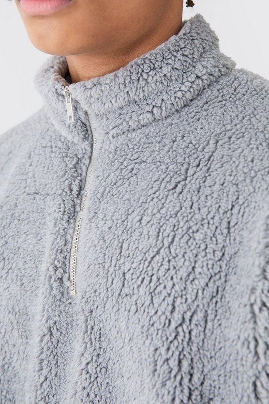 Kastiges Oversize Borg-Sweatshirt mit Trichterkragen