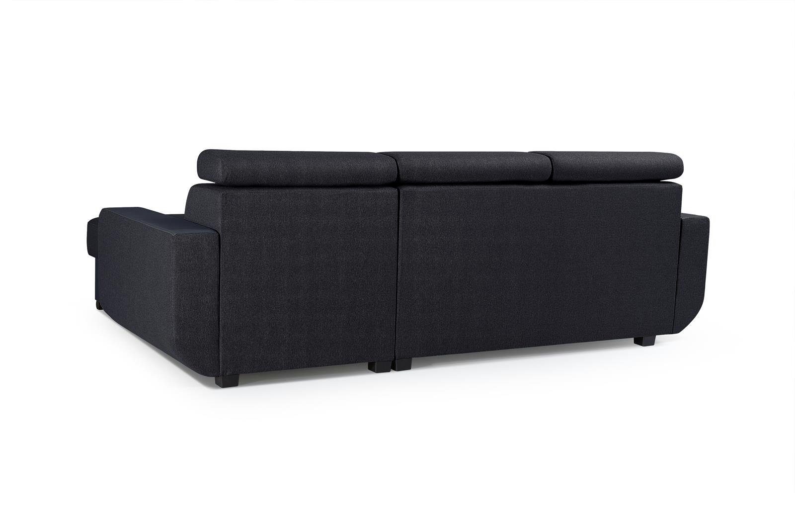 Beautysofa Ecksofa IMPAL, Polsterecke aus Struktur-Gewebe und Kunstleder, Bettkasten, universelle Ottomane, verstellbaren Kopfstützen, Schlaffunktion mit Liegefläche 202 x 130 cm