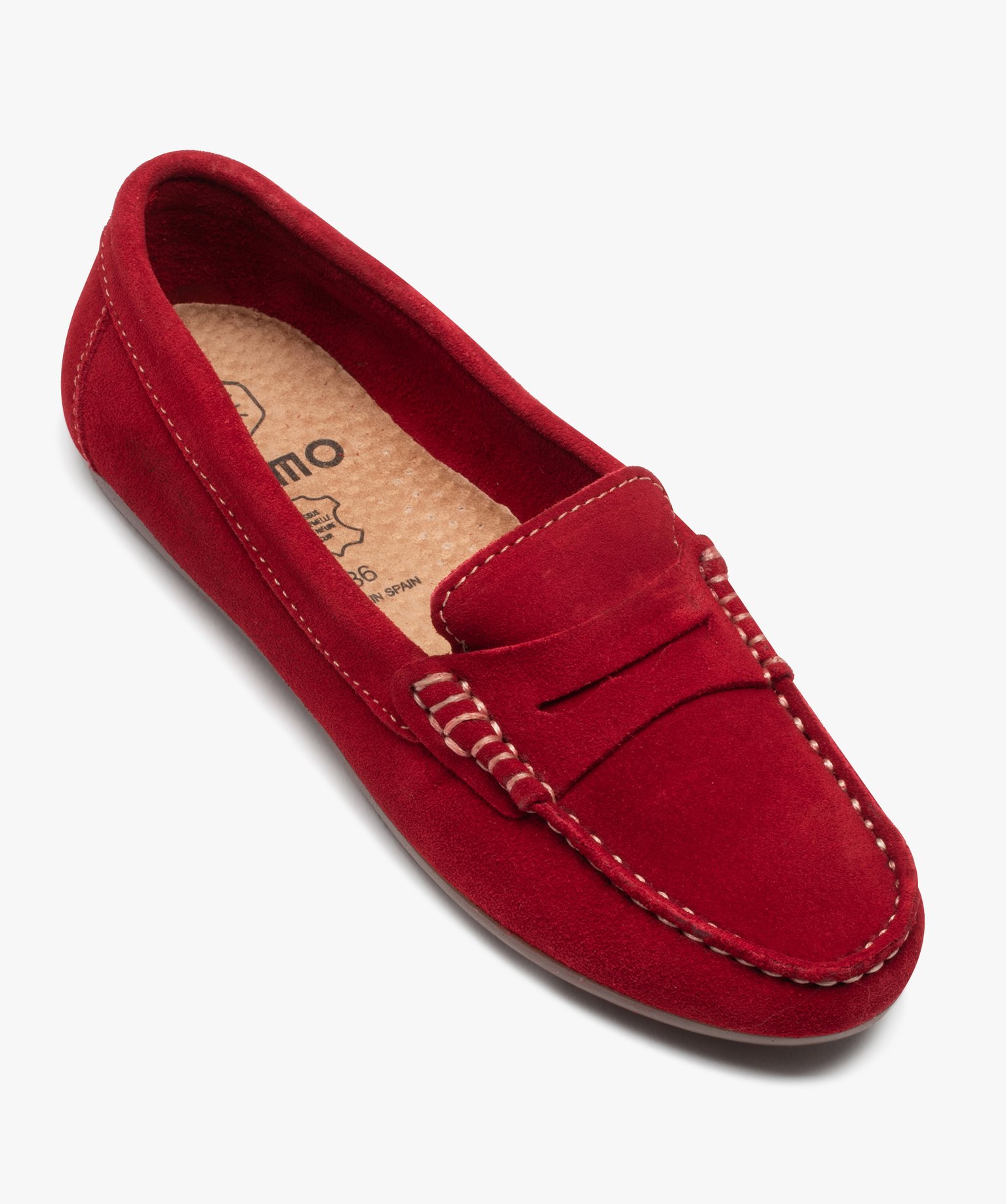 Mocassins femme confort unis en cuir velours rouge | GEMO