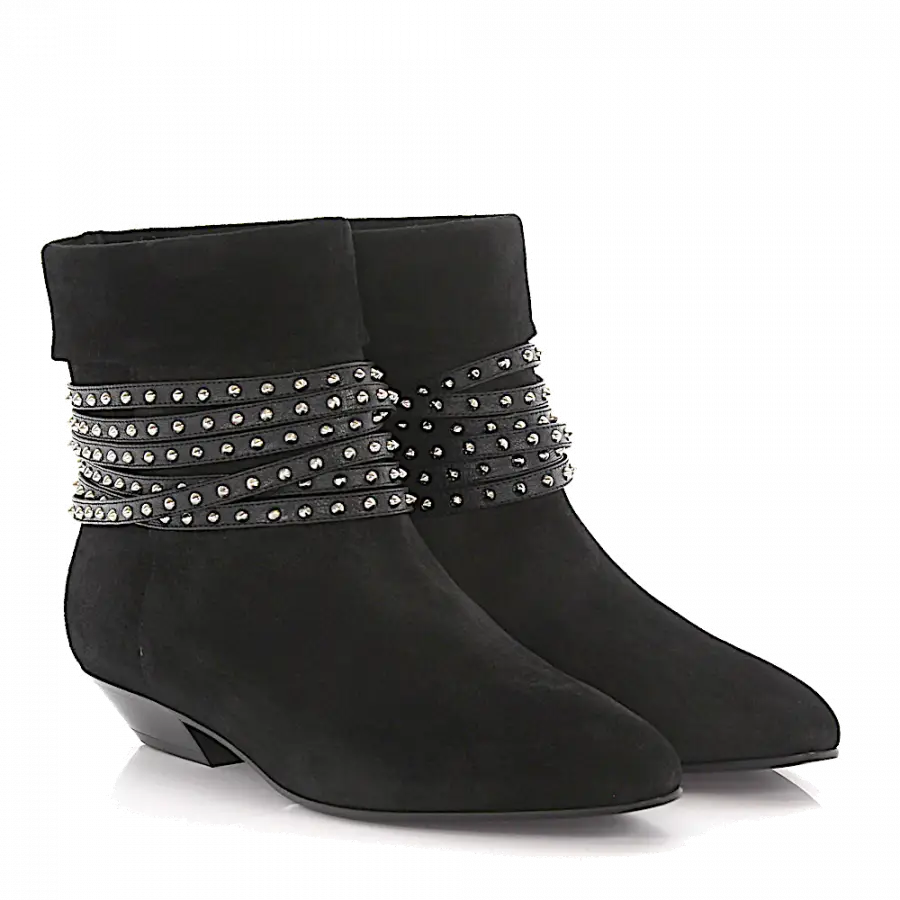 Saint Laurent - Stiefeletten Veloursleder Nieten schwarz - schwarz
