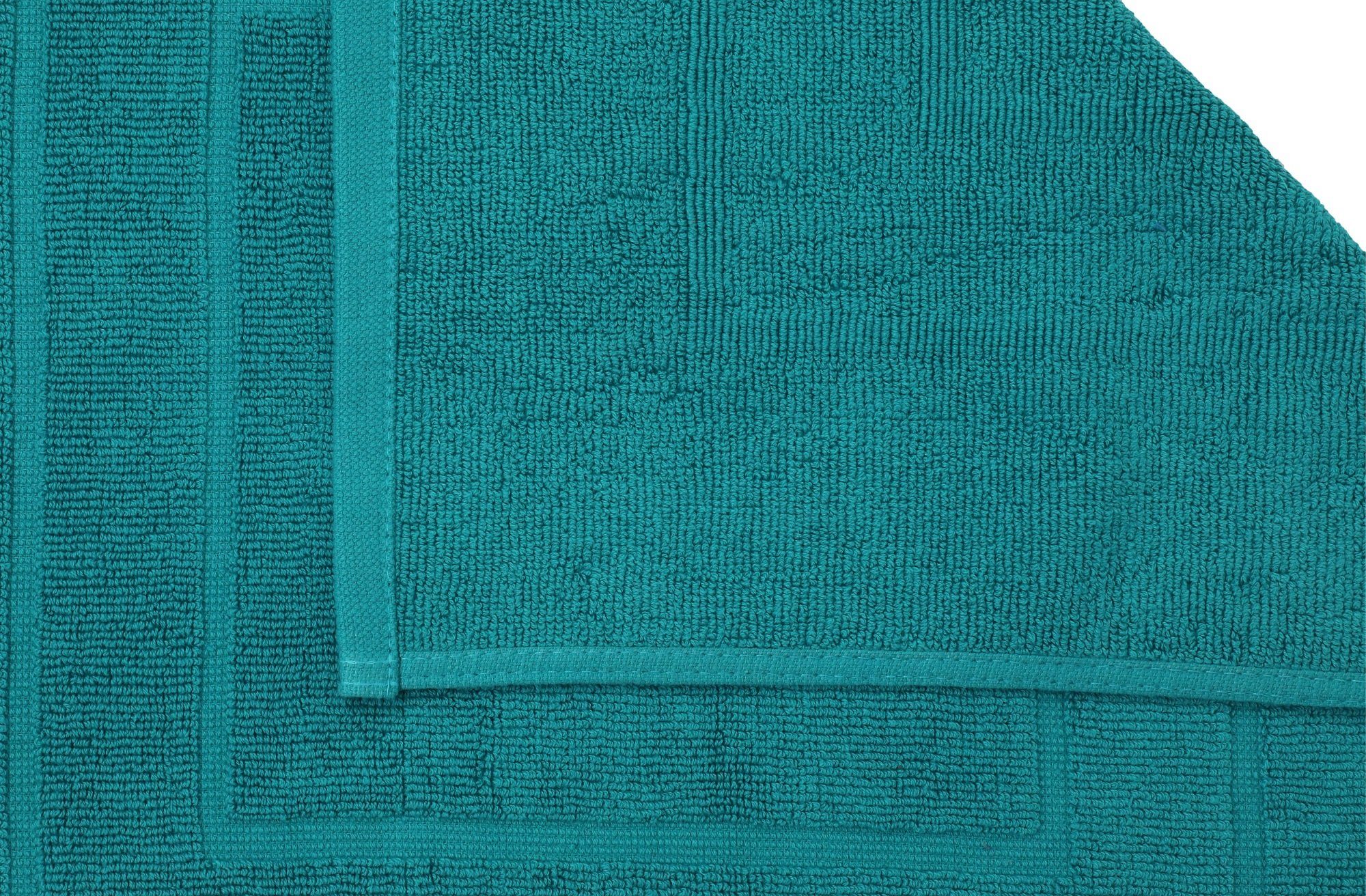 Badematte 2 Stück Badvorleger Palermo 100% Baumwolle Badematte Badteppich Duschvorlage Größe 60x60 cm Qualität 680g/m² Betz, eingewebte Quadratmuster, strapazierfähig, Baumwolle, quadratisch