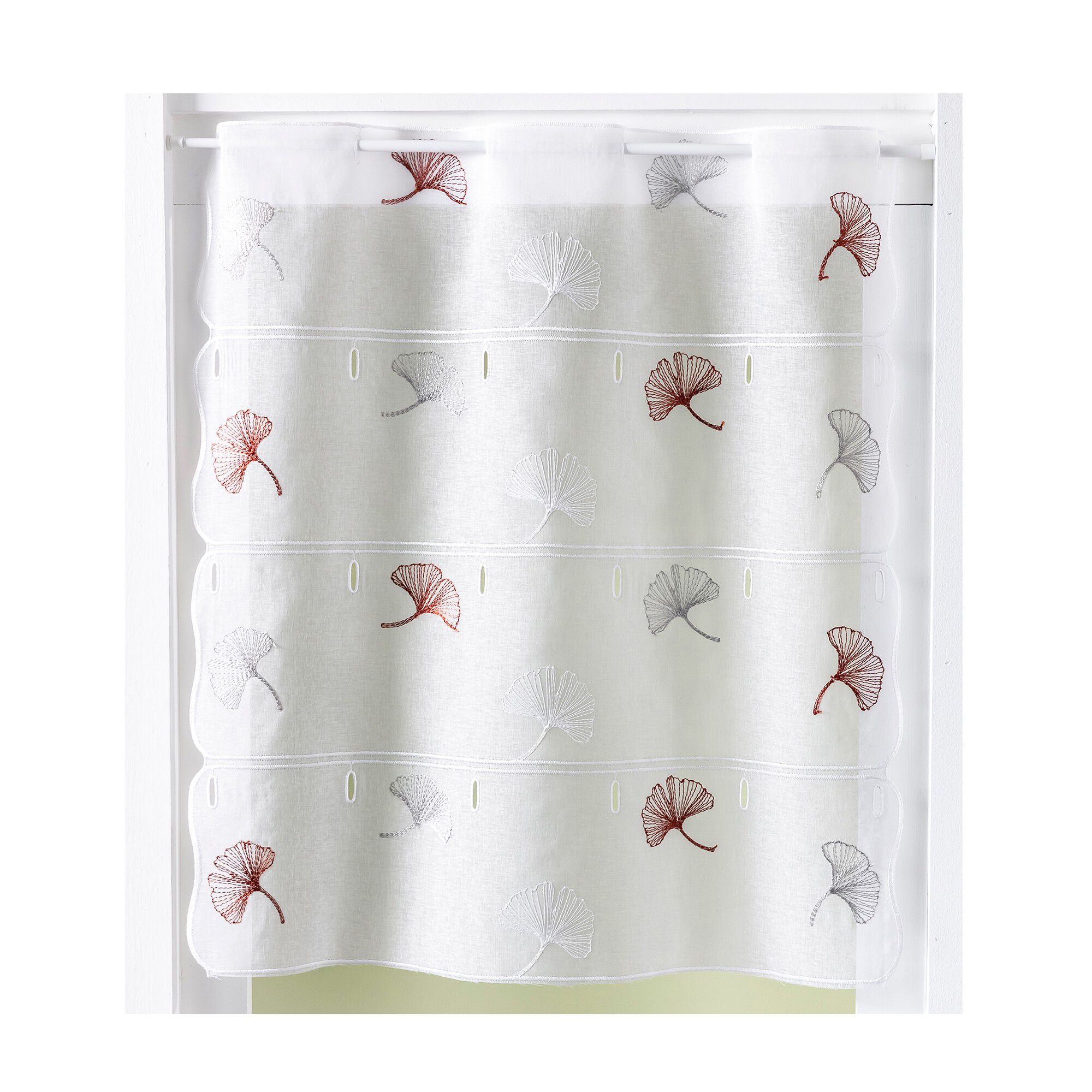 Rideau modulable hauteur brodé fleurs de ginkgo