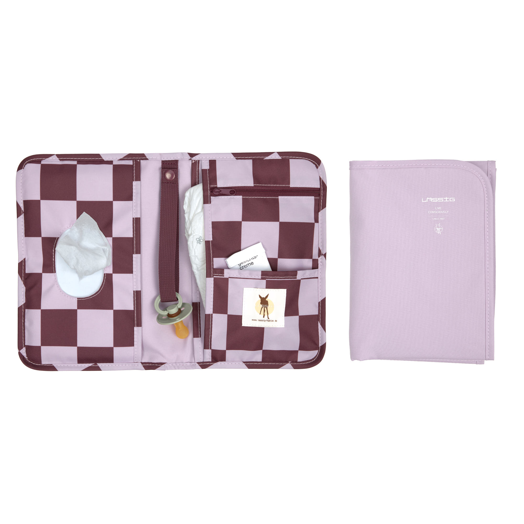 Windeltasche - kleine Wickeltasche, Tiefrot Lavendel